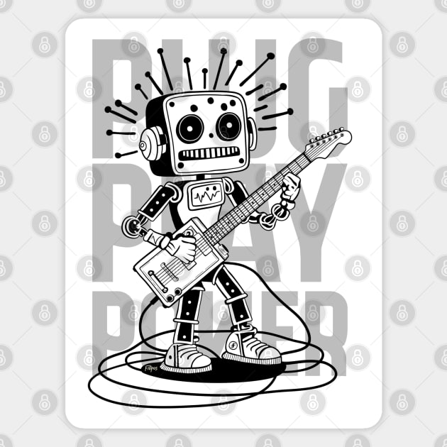 Metal Pulse. Robot Guitarist (B&W) Magnet by filiposwear